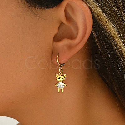 Cute Bear Brass Clear Cubic Zirconia Hoop Earrings GQ2099-1