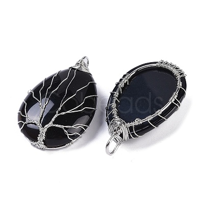 Natural Black Onyx(Dyed & Heated) Big Pendants KK-F868-30P-01-1