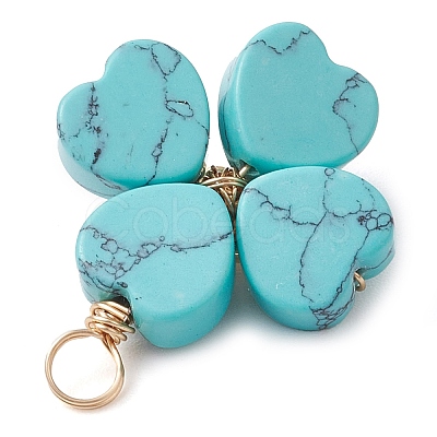 Synthetic Turquoise Clover Pendants PALLOY-JF03180-03-1