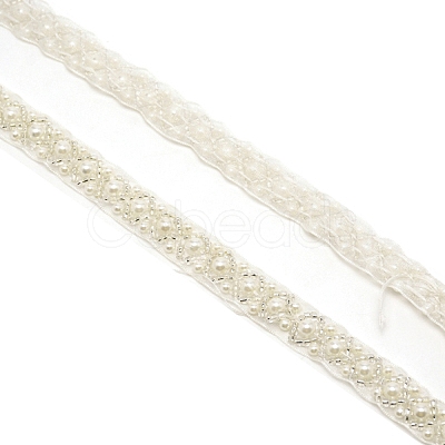 Imitation Polyeste with ABS Plastic Beaded Trimming OCOR-WH0074-02-1