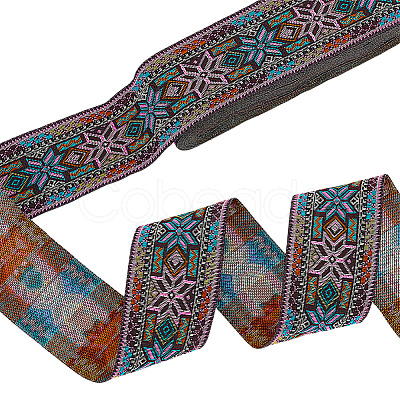 7M Ethnic Style Polyester Flower Jacquard Ribbons OCOR-WH0091-72A-01-1