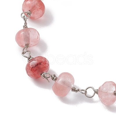 Rondelle Cherry Quartz Glass Links Bracelets & Necklaces Sets SJEW-JS01295-01-1