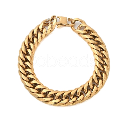 Ion Plating(IP) 304 Stainless Steel Cuban Link Chain Bracelets for Men BJEW-B093-03G-1