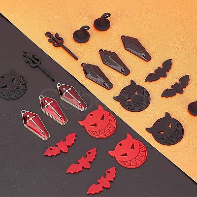 Nbeads 32Pcs 8 Style Halloween Theme Alloy Pendants FIND-NB0002-40-1