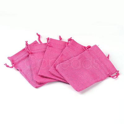 Polyester Imitation Burlap Packing Pouches Drawstring Bags ABAG-R005-9x12-08-1