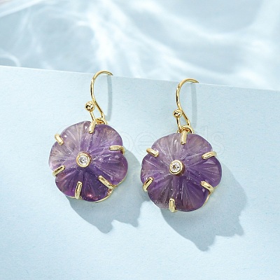 Flower Natural Mixed Stone Dangle Earrings EJEW-G456-01G-1