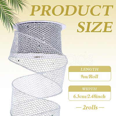 2Rolls Sparkle Polyester Mesh Ribbon with Paillettes OCOR-ME0001-61B-1