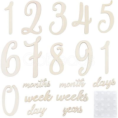 Wood Baby Milestone Numbers Signs Sets AJEW-WH0042-30-1