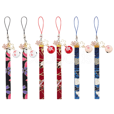 3Pcs Japanese Enamel Sakura Brass Bell Mobile Straps HJEW-PH01664-1