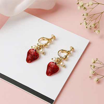 4Pairs 2 Styles Alloy Strawberry Clip-on Earrings & Chain Tassel Ear Thread EJEW-HY0001-10-1