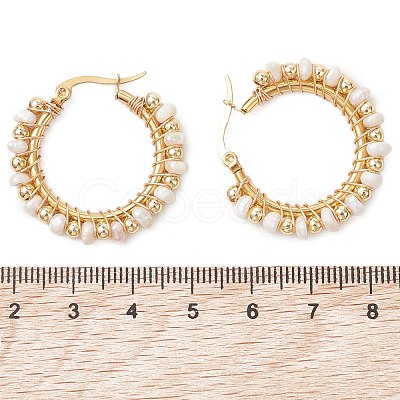 2 Pairs 2 Styles Natural Cultured Freshwater Pearl Beaded Hoop Earrings EJEW-JE06941-1