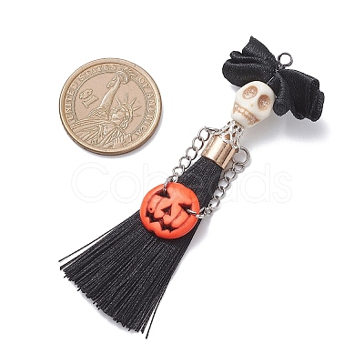 Halloween Dyed Synthetic Turquoise & Polyester Tassel Big Pendants PALLOY-JF04538-1