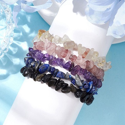 12 Constellation Natural Mixed Gemstone Chip Beaded Stretch Bracelets Sets for Women Men BJEW-JB10264-03-1