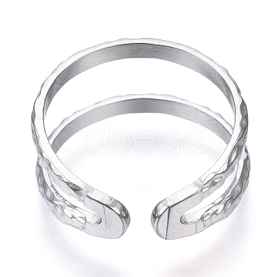 Non-Tarnish 304 Stainless Steel Double Line Open Cuff Ring RJEW-N040-20-1