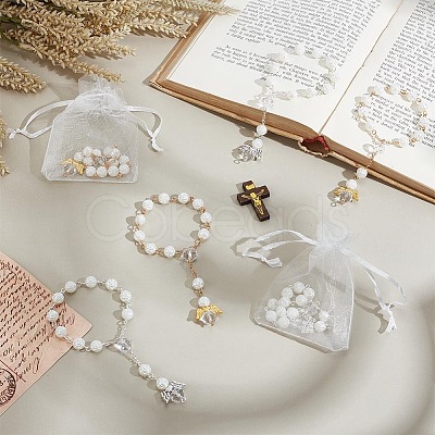 28Pcs 2 Styles Angel with Flower Plastic Imitation Pearl Charm Bracelets BJEW-GO0001-40-1