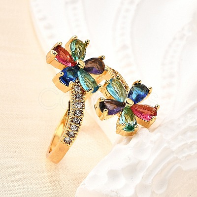 Brass Micro Pave Cubic Zirconia Cuff Rings LS-RJEW-D308-03G-A-1