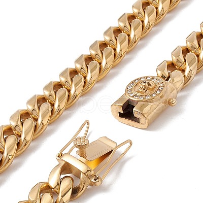 Ion Plating(IP) 304 Stainless Steel Curb Chains Necklace with Rhinestone Skull for Men Women NJEW-E155-09G-1