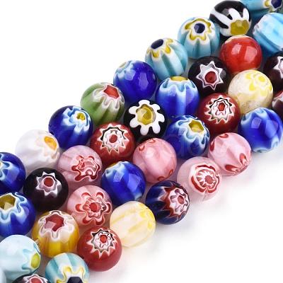 Handmade Millefiori Glass Round Bead Strands LAMP-J038-10mm-M-1