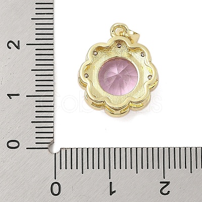 Flower Rack Plating Brass with Cubic Zirconia Pendants KK-Z074-43G-1