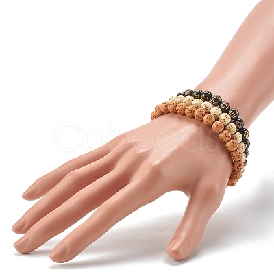 Imitation Wood Plating Acrylic Beads Stretch Bracelet Sets BJEW-JB06592-1