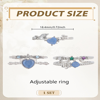 3Pcs Alloy Rhinestone Cuff Rings Sets RJEW-LP0003-61-1