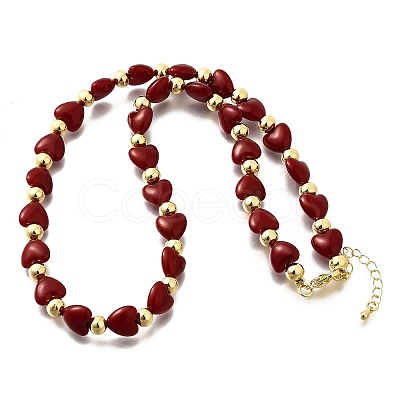 Brass & ABS Imitation Pearl Heart and Round Beaded Necklaces for Women NJEW-D314-11C-G-1
