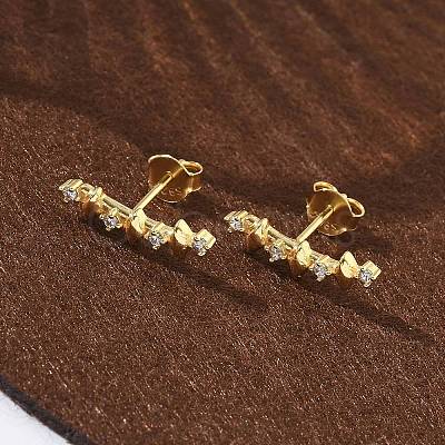925 Sterling Silver Clear Cubic Zirconia Stud Earrings EJEW-Q032-01G-G-1