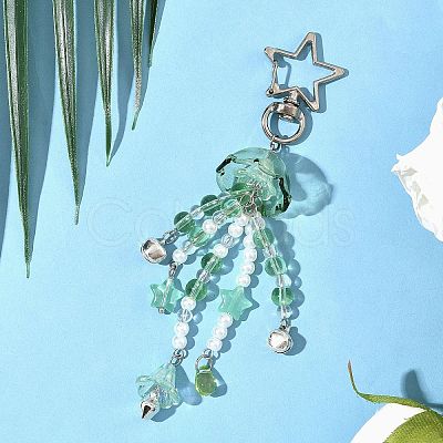 Flower Glass & Plastic Pearl & Alloy Pendant Decorations HJEW-JM03433-1