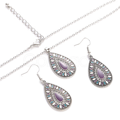 Bohemian Style Alloy Enamel Pendant Necklaces & Dangle Earrings Sets WG43411-06-1