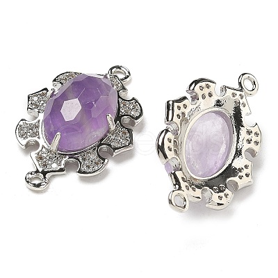 Natural Amethyst Faceted Oval Connector Charms G-G181-06P-04-1