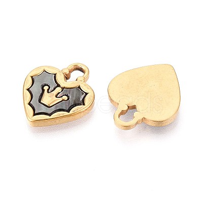 304 Stainless Steel Pave Natural Black Lip Shell Crown Heart Pendants STAS-N110-22B-G-1