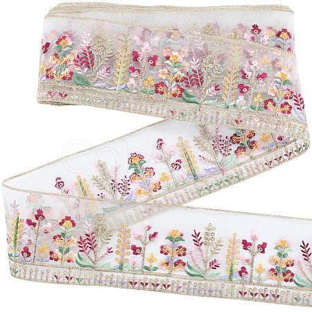 5 Yards Polyester Embroidery Flower Ribbon OCOR-CY0001-17A-1