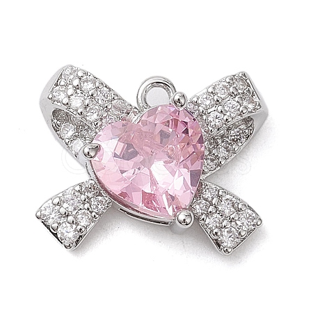 Rack Plating Brass Micro Pave Pink Cubic Zirconia Pendants KK-H463-10P-02-1