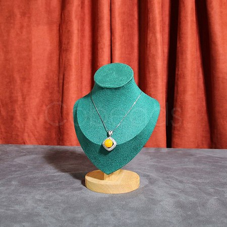 Velvet Bust Necklace Display Stands with Wooden Base ODIS-Q041-02A-01-1