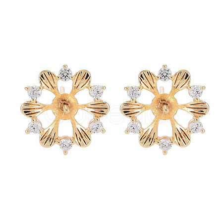 Brass Micro Pave Clear Cubic Zirconia Stud Earring Findings KK-S364-055-1