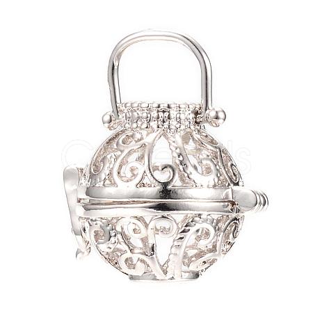 Rack Plating Brass Cage Pendants KK-S309-07P-1