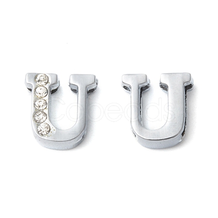 Alloy Rhinestone Initial Letter.U Slide Charms Fit DIY Wristbands & Bracelets X-ZP1U-NLF-1