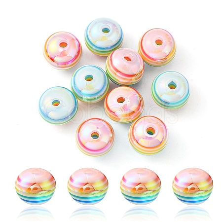 10Pcs Macaron Color Stripe Resin Beads RESI-YW0001-27A-1