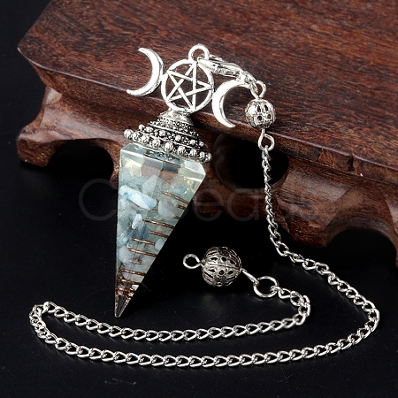 Natural Aquamarine Chip & Resin Orgonite Dowsing Pendulum Big Pendants PW-WG36861-07-1