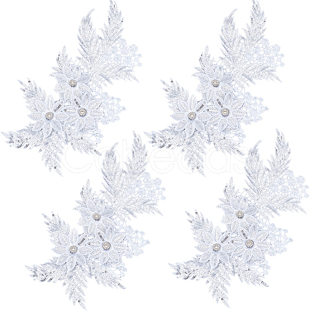 4Pcs Flower & Leaf Polyester and Plastic Applqiues PATC-CY0001-49A-1