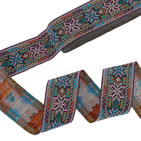 7M Ethnic Style Polyester Flower Jacquard Ribbons OCOR-WH0091-72A-01-1