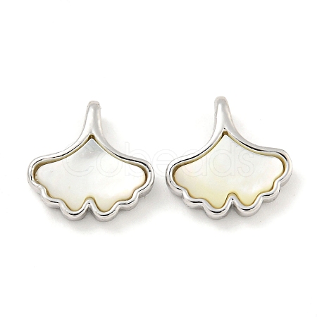 Natural Shell & Brass Gingko Leaf Charms KK-P275-06P-1