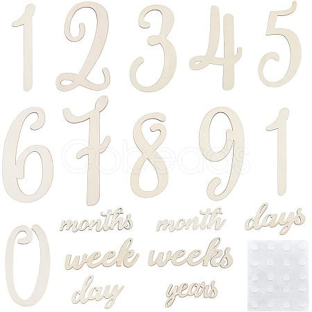 Wood Baby Milestone Numbers Signs Sets AJEW-WH0042-30-1