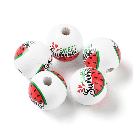 Summer Theme Printed Wood European Beads WOOD-M010-06D-1