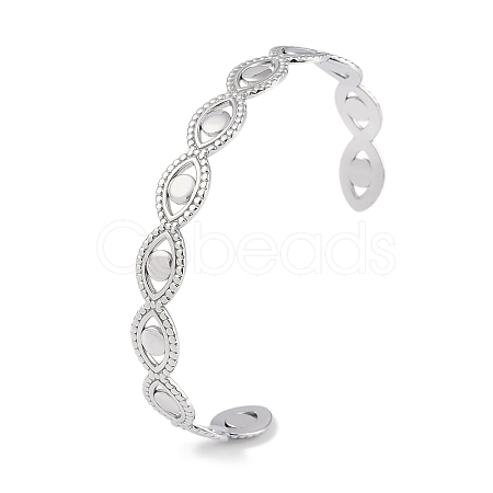 Non-Tarnish 304 Stainless Steel Hollow Eye Open Cuff Bangles for Women BJEW-C071-11P-1