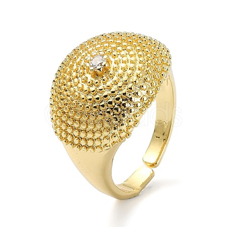 Brass with Cubic Zirconia Open Cuff Ring RJEW-B051-46G-1