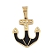 Ion Plating(IP) 304 Stainless Steel Enamel Rhinestone Pendants, Anchor Charms, Real 18K Gold Plated, Black, 22.5x19x2.5mm, Hole: 6.5x4mm