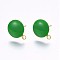 Ion Plating(IP) 304 Stainless Steel Stud Earring Findings, with Loop, Enamel, Flat Round, Golden, Green, 12.5x10x2mm, Hole: 1.2mm, Pin: 0.8mm