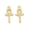 Cross Shape Rack Plating Brass Micro Pave Cubic Zirconia Pendants Charms, Long-Lasting Plated, Lead Free & Cadmium Free, Real 18K Gold Plated, 13.5x7x2mm, Hole: 1mm