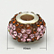 Resin Rhinestone European Beads, Grade A, with Brass Double Cores, Silver Metal Color, Rondelle, Topaz, 15x9mm, Hole: 5mm